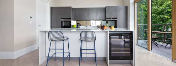 modern kitchen design with bar stools